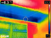 Thermal image showing missing insulation in extension roof. 