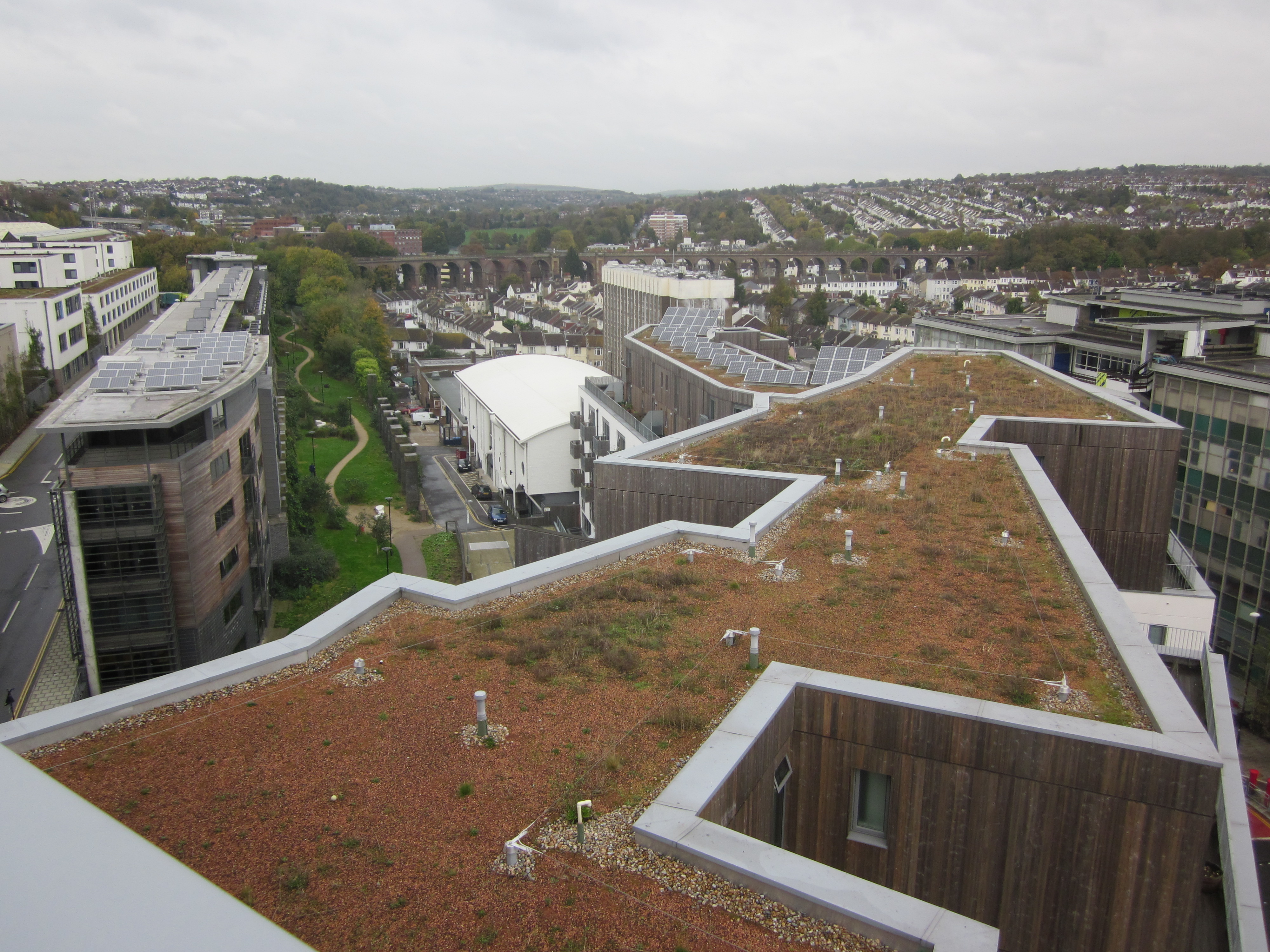 View from the roof of One Brighton includes sedum roof and solar panels View from the roof of One Brighton includes sedum roof and solar panels
